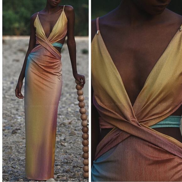 BAOBAB Arlett Cutout Metallic Rainbow Daylight Maxi Dress Size Large - Picture 3 of 11